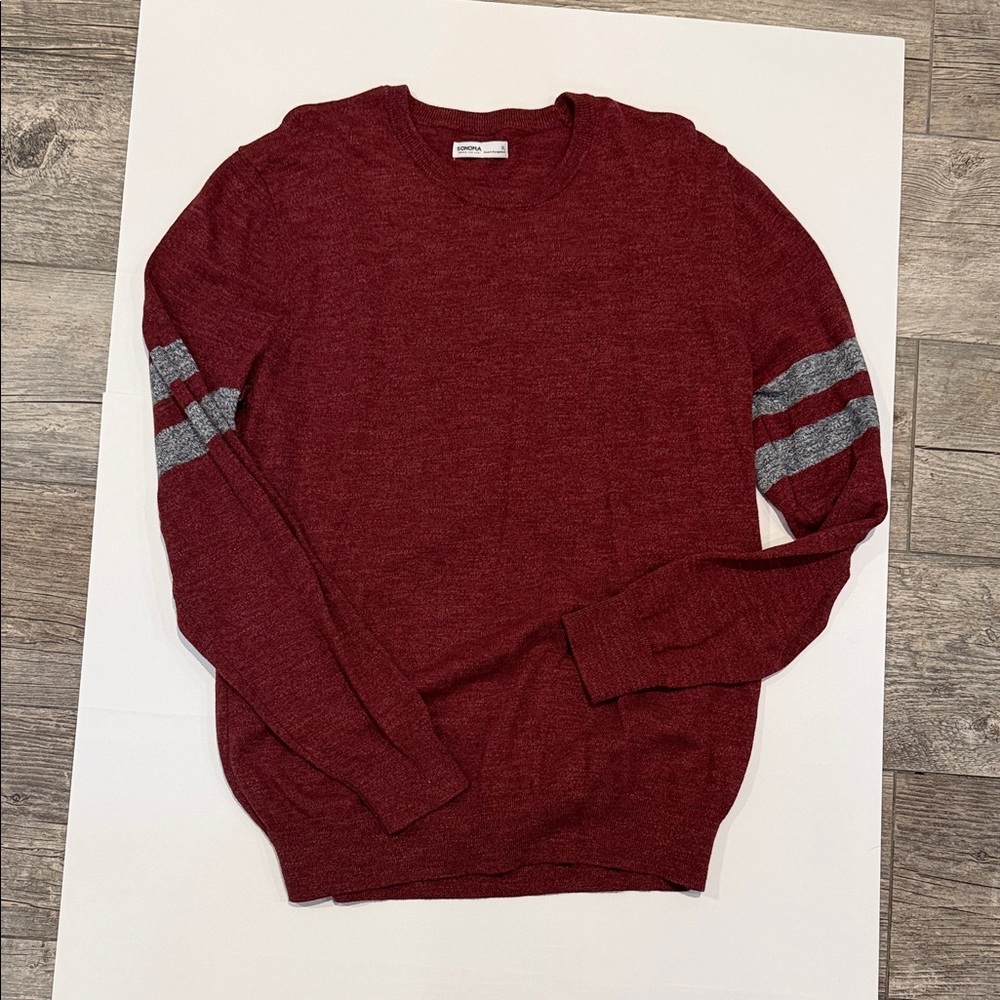 Sonoma Men's Burgundy Sweater with Gray Stripes